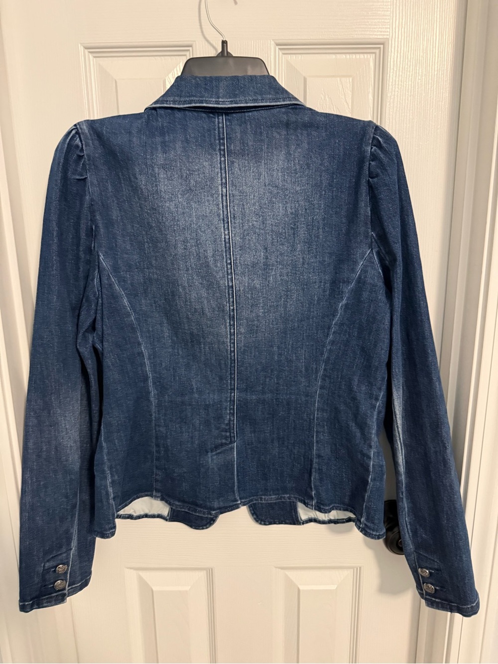 INC International Concepts Medium Blue Denim Blazer with Puff Shoulders - Picture 2 of 8